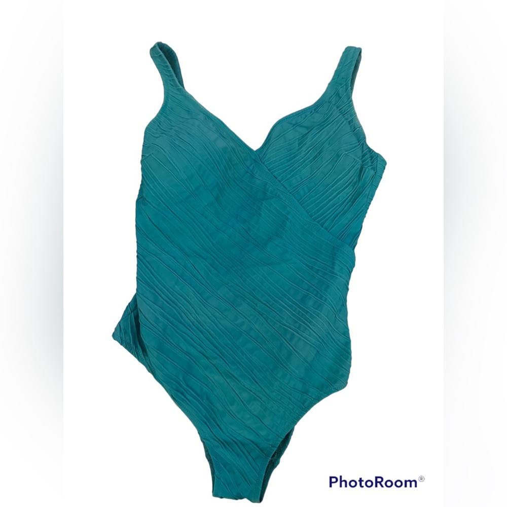 Gottex V-Neck One Piece Swimsuit in Aqua Blue| Size: 12